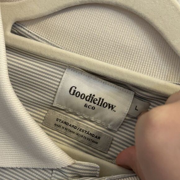 NWT Goodfellow & Co Men's Beige Stripe Polo Short Sleeve Shirt Size Large - Picture 3 of 13